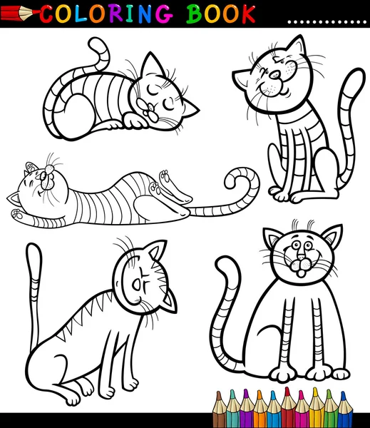 Gatos de dibujos animados o gatitos para colorear libro — Vector de stock