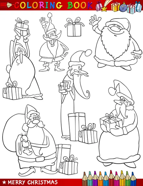 Cartoon christmas themes for coloring book — Stock Vector