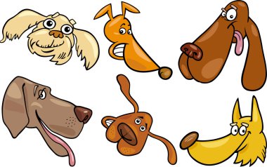 karikatür mutlu köpek kafaları seti