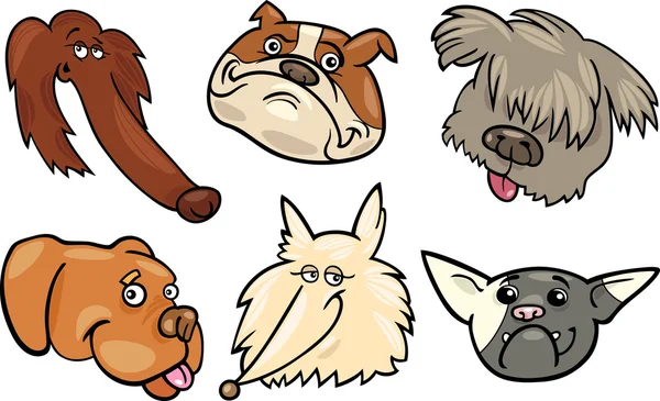 Cartoon funny dogs heads set — Stock Vector