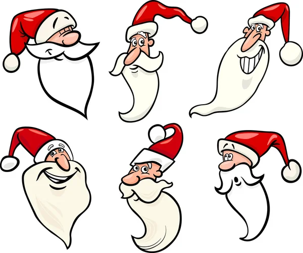 Divertente Babbo Natale cartoni animati volti icone set — Vettoriale Stock