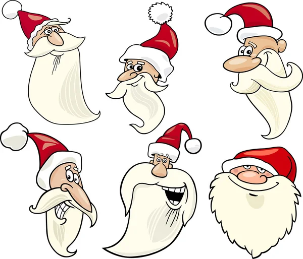 Happy Santa Claus dessins animés visages icônes ensemble — Image vectorielle