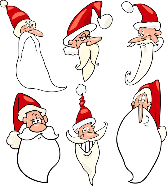 Divertente Babbo Natale cartoni animati volti icone set — Vettoriale Stock