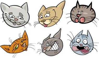karikatür komik kediler kafa set