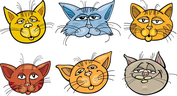 Dibujos animados divertido gatos cabezas conjunto — Vector de stock