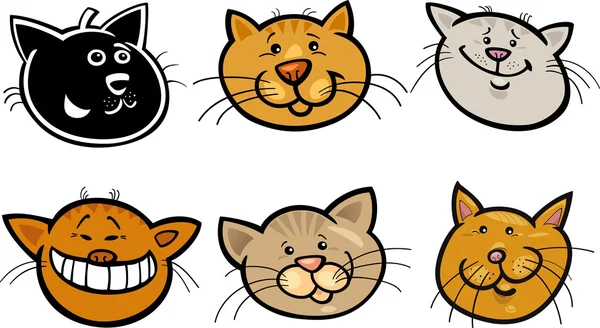 Cartoon funny cats heads set - Stok Vektor