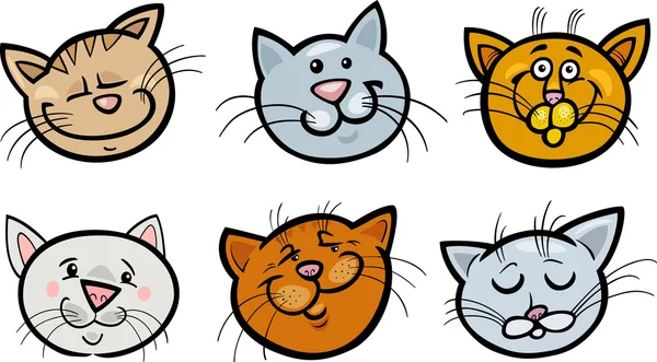 Cartoon funny cats heads set — Stock Vector