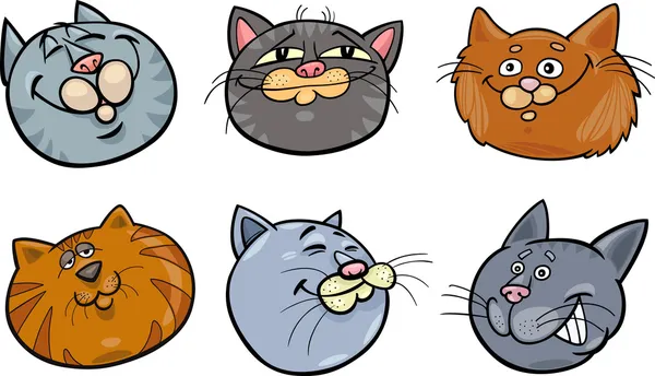 Karikatür komik kediler kafa set — Stok Vektör