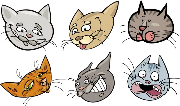 Desenhos animados engraçados gatos cabeças definidas — Vetor de Stock