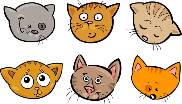 Desenhos animados engraçados gatos cabeças definidas —  Vetores de Stock