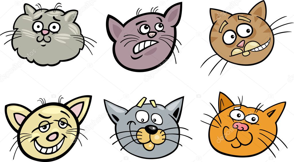 Vetores de Gatos Felizes Ilustração Dos Desenhos Animados Conjunto