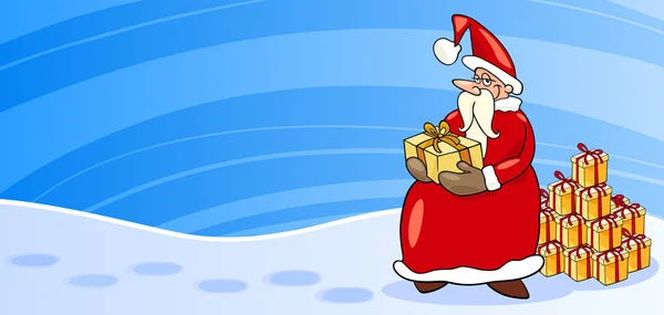 Santa Claus con tarjetas de dibujos animados regalos — Vector de stock