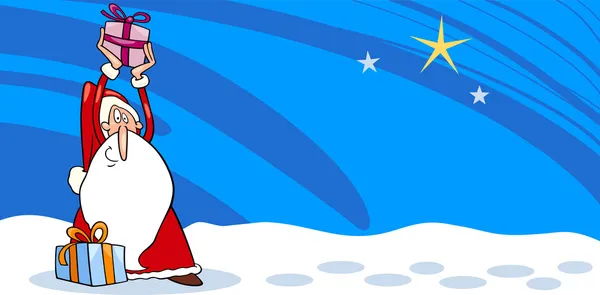 Santa Claus con tarjetas de dibujos animados regalos — Vector de stock