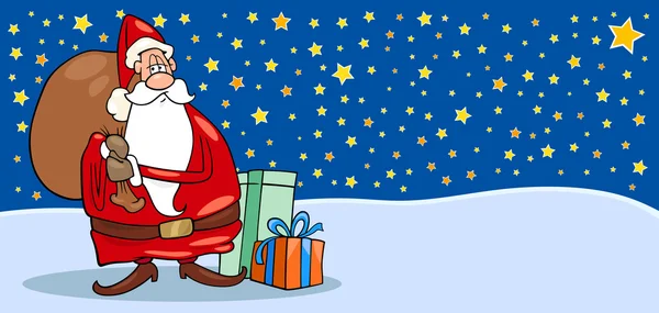 Mikołaj z prezentami karta kreskówka — Wektor stockowy
