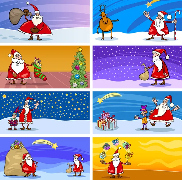 Cartoon-Grußkarten mit Weihnachtsmann — Stockvektor