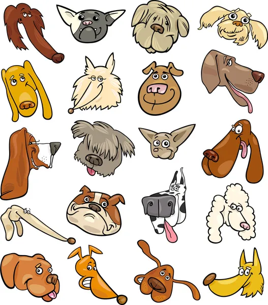 Dessin animé chiens drôles têtes grand ensemble — Image vectorielle