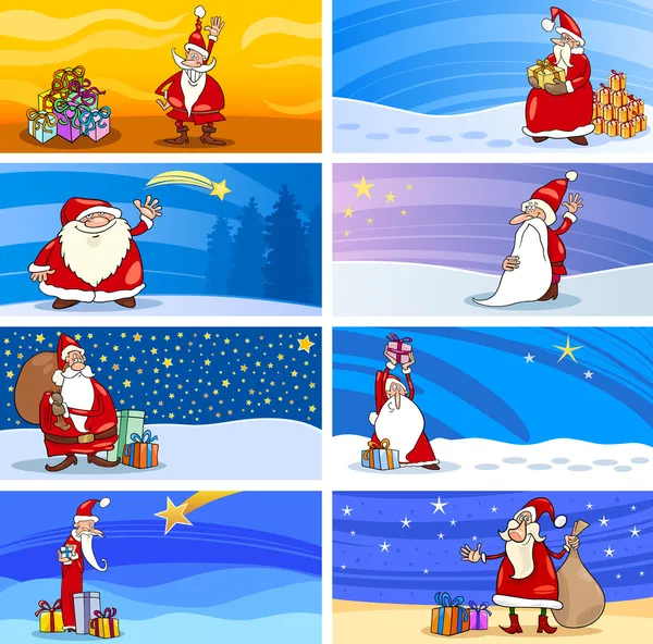 Karikatür tebrik kartları Noel Baba ile — Stok Vektör