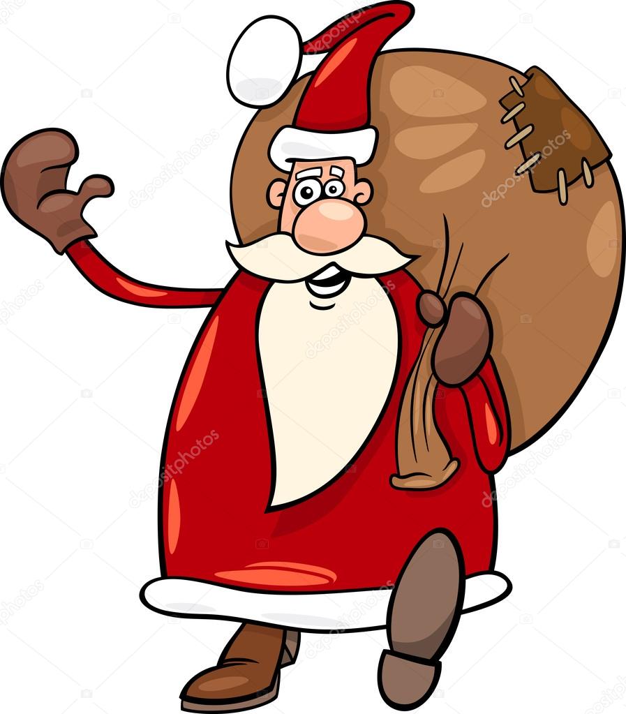 Cartoon illustration de dr´le de p¨re No l ou papa No l ou p¨re No l avec le sac plein de cadeaux — Vecteur par izakowski