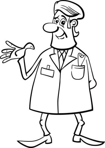 Médico médico dibujos animados en blanco y negro — Vector de stock