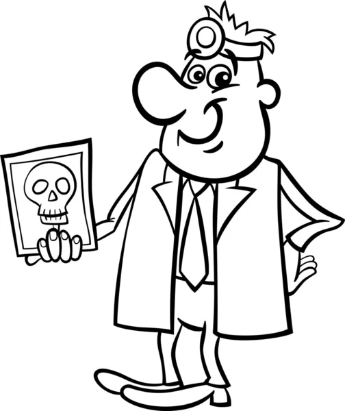 Doctor con dibujos animados en blanco y negro de rayos X — Vector de stock