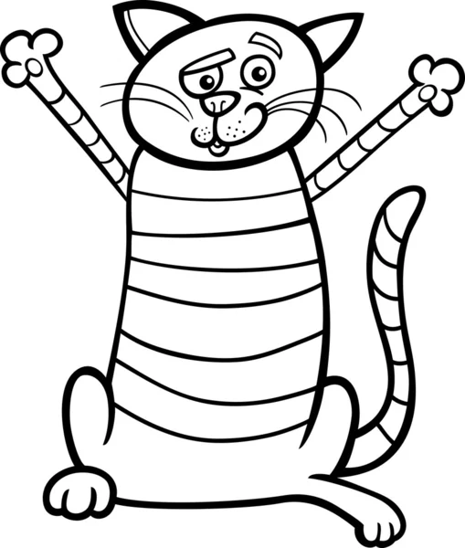 Happy cat cartoon for coloring book - Stok Vektor