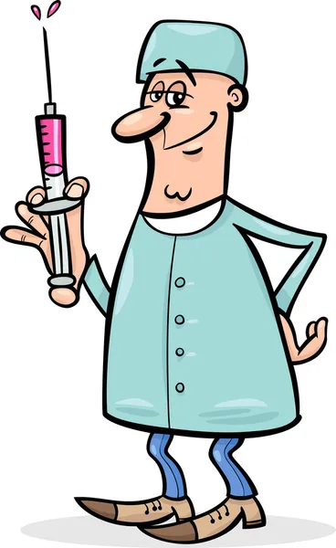 Doctor with syringe cartoon illustration — Stock Vector