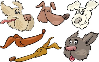 karikatür mutlu köpek kafaları seti