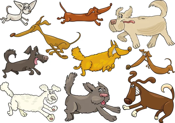 Juego de perros de carrera juguetones de dibujos animados — Vector de stock