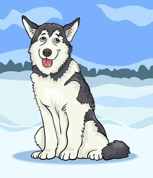 Иллюстрация к мультфильму про собаку хаски или маламута — стоковый вектор