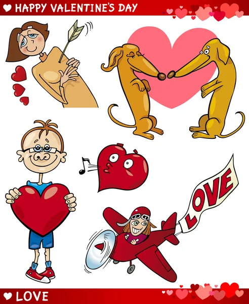 Valentine cartoon illustration love set — Stock Vector