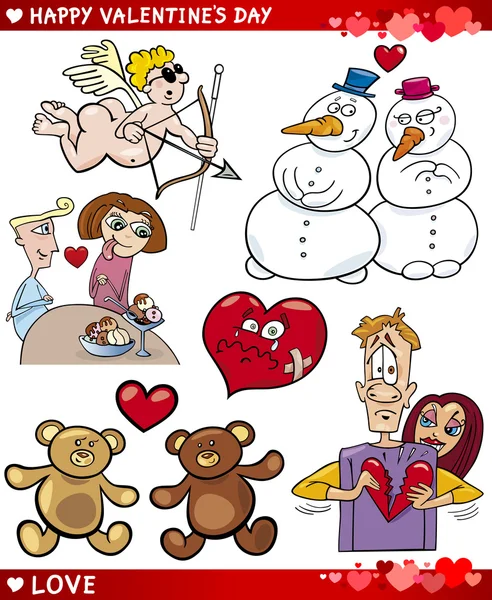 Valentijn cartoon afbeelding liefde set — Stockvector