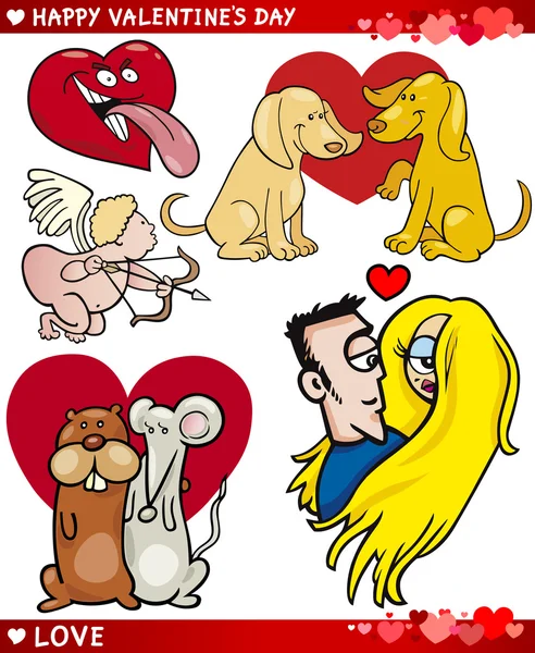San Valentín ilustración de dibujos animados amor conjunto — Archivo Imágenes Vectoriales