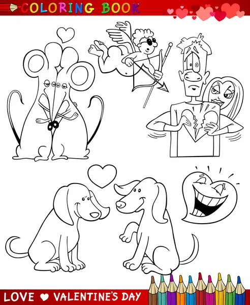 Valentine cartoon themes for coloring — Stock Vector