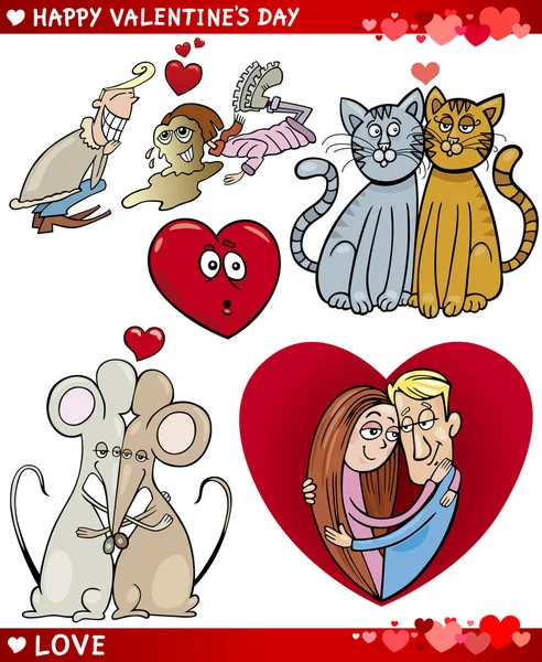 Valentine cartoon illustration love set — Stock Vector