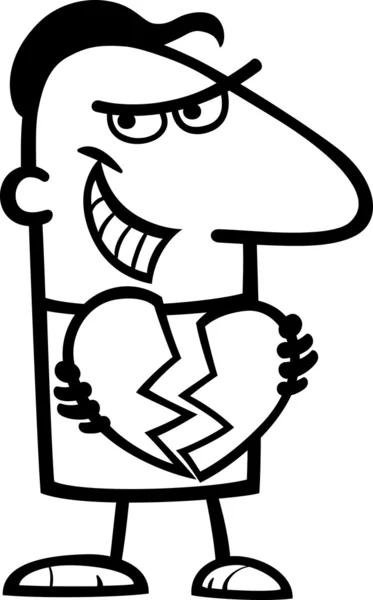 Hombre rompiendo corazón ilustración de dibujos animados — Vector de stock