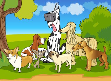safkan köpekler grup karikatür çizimi