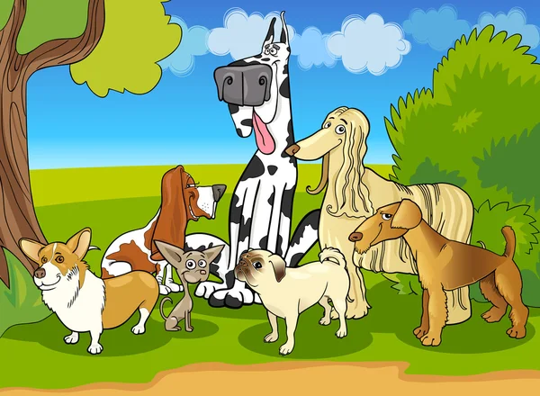Purebred dogs group cartoon illustration — Stock Vector