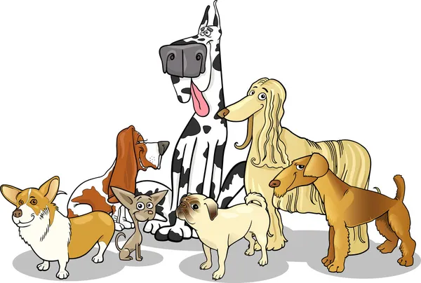 Cães de raça pura grupo desenho animado ilustração — Vetor de Stock