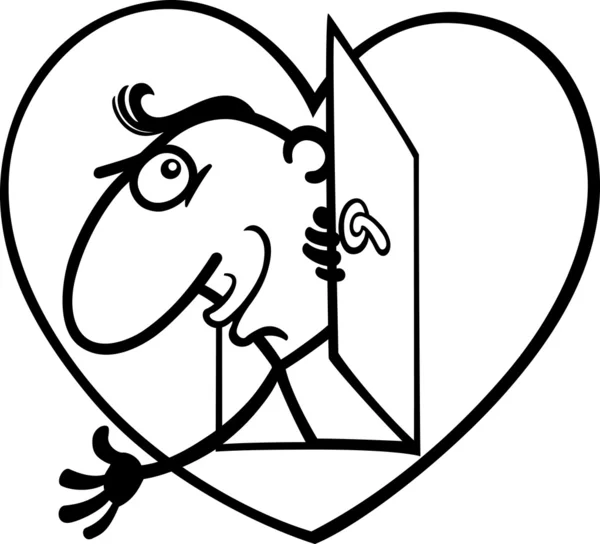 Hombre en gran ilustración de dibujos animados corazón de San Valentín — Vector de stock