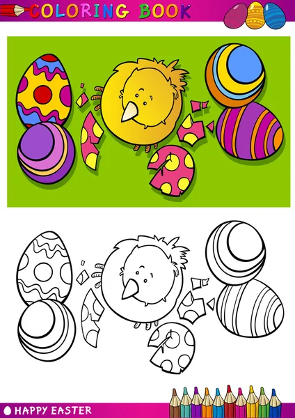 Easter chick cartoon illustration for coloring — Stock Vector