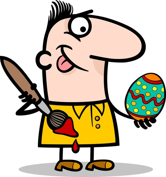 Hombre pintando huevo de Pascua ilustración de dibujos animados — Archivo Imágenes Vectoriales