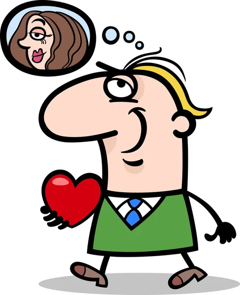 Mann mit seiner Valentine-Karikatur — Stockvektor