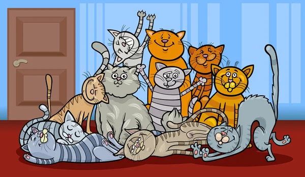 Felices gatos grupo de dibujos animados ilustración — Vector de stock