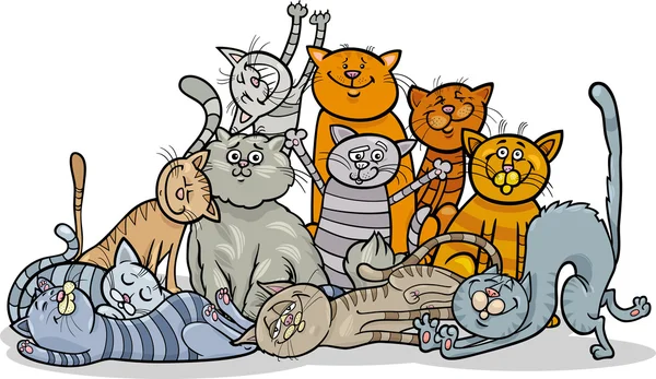 Glücklich Katzen Gruppe Cartoon-Illustration — Stockvektor