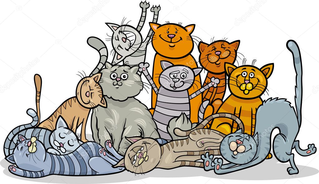 Happy gatos grupo desenho animado ilustração imagem vetorial de izakowski©  19167227