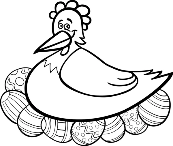 Gallina incubar huevos de Pascua de dibujos animados para colorear — Vector de stock