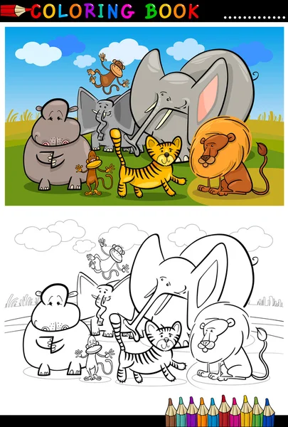 Animali selvatici africani cartone animato per libro da colorare — Vettoriale Stock