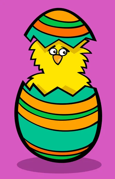 Chick en huevo de Pascua ilustración de dibujos animados — Vector de stock