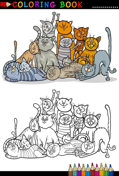 Koty kreskówka ilustracji Kolorowanka — Wektor stockowy
