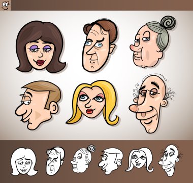 karikatür kafa set illüstrasyon